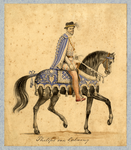 32663 Afbeelding van een kostuumontwerp van Philips van Montmorenci, graaf van Hoorne, te paard, figurant in de ...